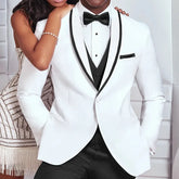 White and Black Wedding Tuxedo for Groom 3 Piece Slim Fit Men Suits Male Fashion Costume Jacket with Pants Vest White and Black